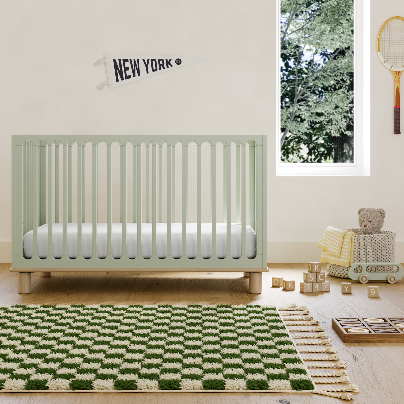 Sicily Deluxe 3-In-1 Convertible Crib With Bonus Toddler Guardrail, Sage/Driftwood, Crib