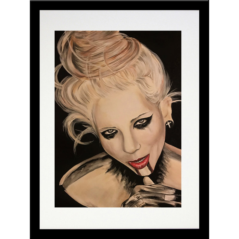 «Bloody Lips» par Ed Capeau - reproduction d'art, H 22,5 po x l 18,5 po x P 1 po, Papier encadré noir, Blanc