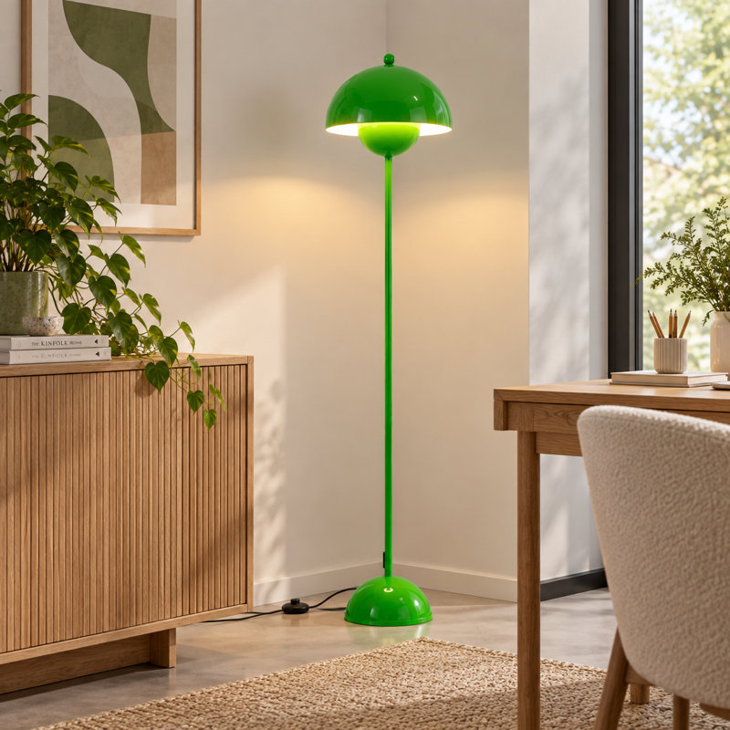 Lampe sur pied industrielle industrielle avec abat-jour vert pomme et interrupteur au pied, Vert pomme