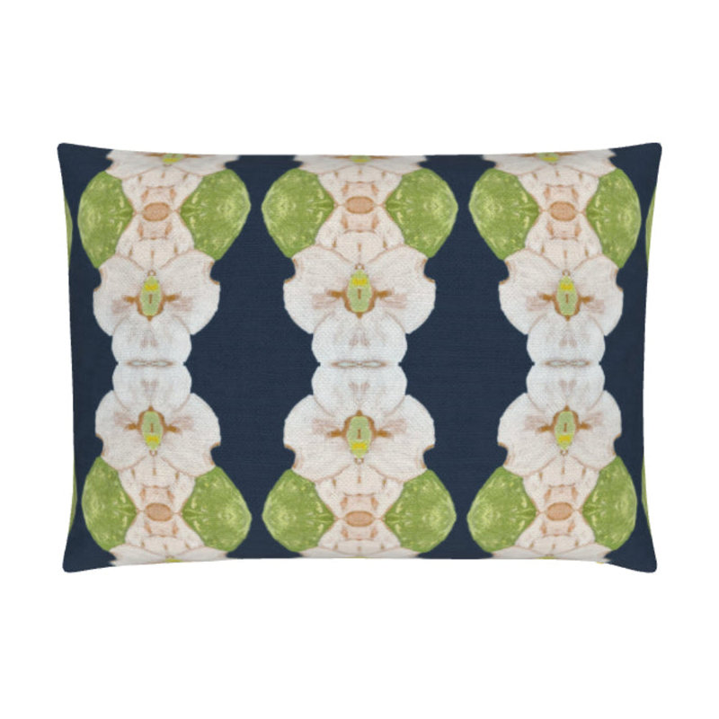 Flowering Dogwoods Lumbar Pillow Cover & Insert, Navy Floral
