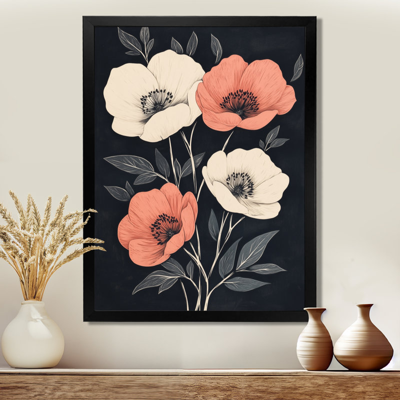 Bouquet aux lignes sculptées II - Tableau floral botanique encadré, 44" H x 34" W, Black Picture Framed