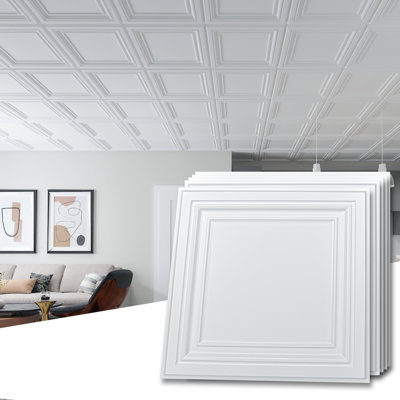 2 pi X 2 pi Carreau de plafond en PVC à coller ou à poser pour la maison, le bureau, paquet de 12, 48 pieds carrés / boîte