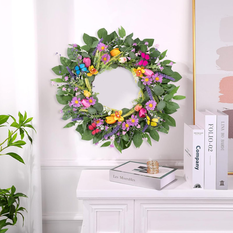 22" Artificial Butterfly Wreath, Green/Purple