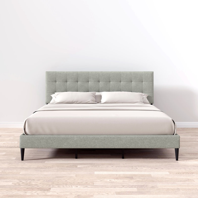 Saltz Upholstered Platform Bed, Gray, Twin