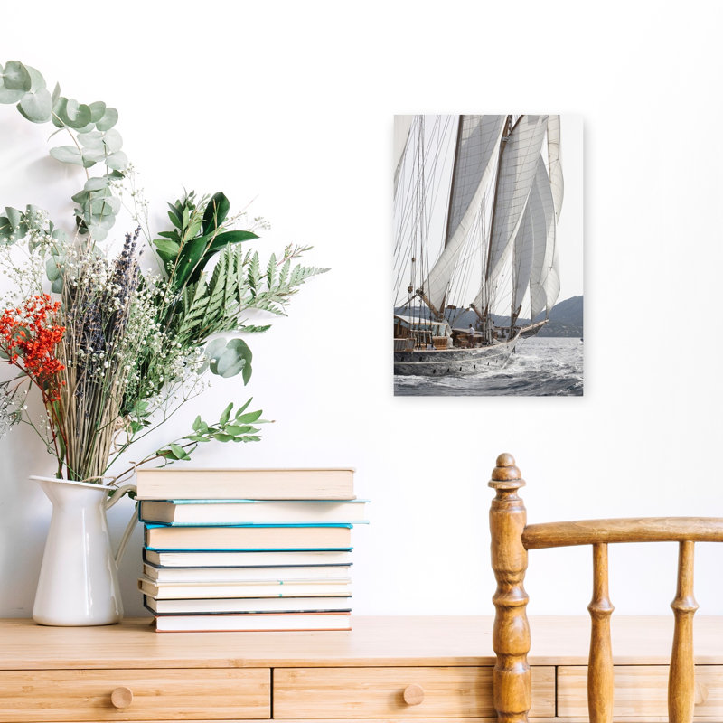 Bateau avec voiles, art mural contemporain, H 18 po x l 12 po