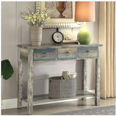 Antique Grey and Teal 3-drawer Console Table