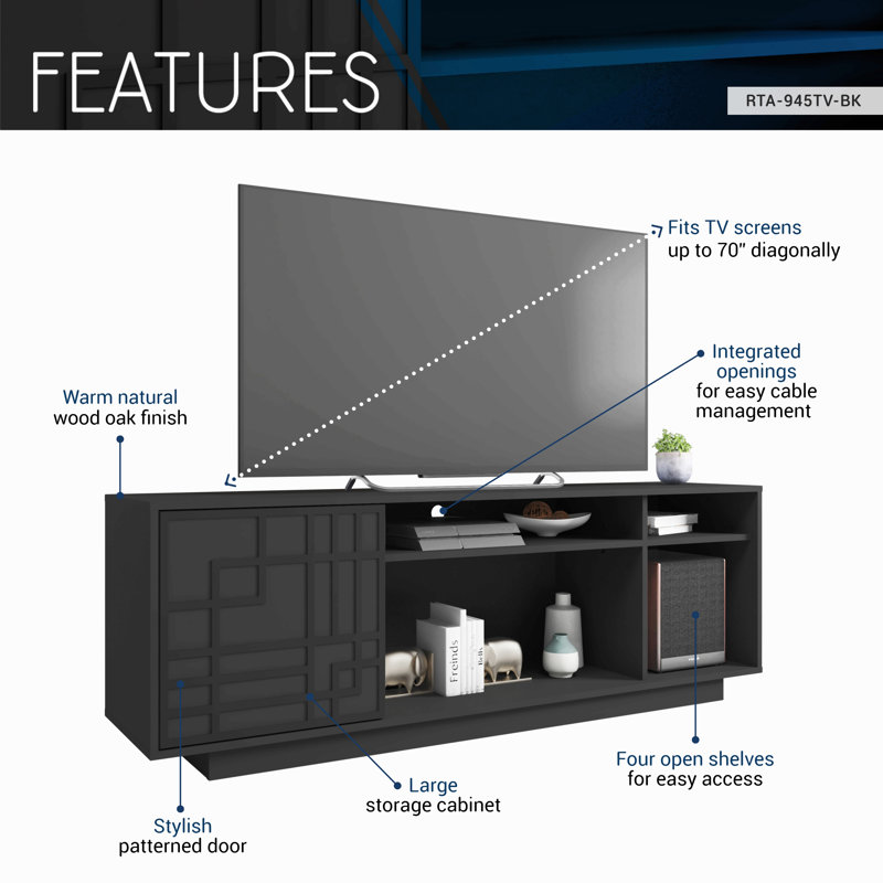 Meuble télé contemporain pour téléviseur de 70 po ou moins Techni Mobile, Noir