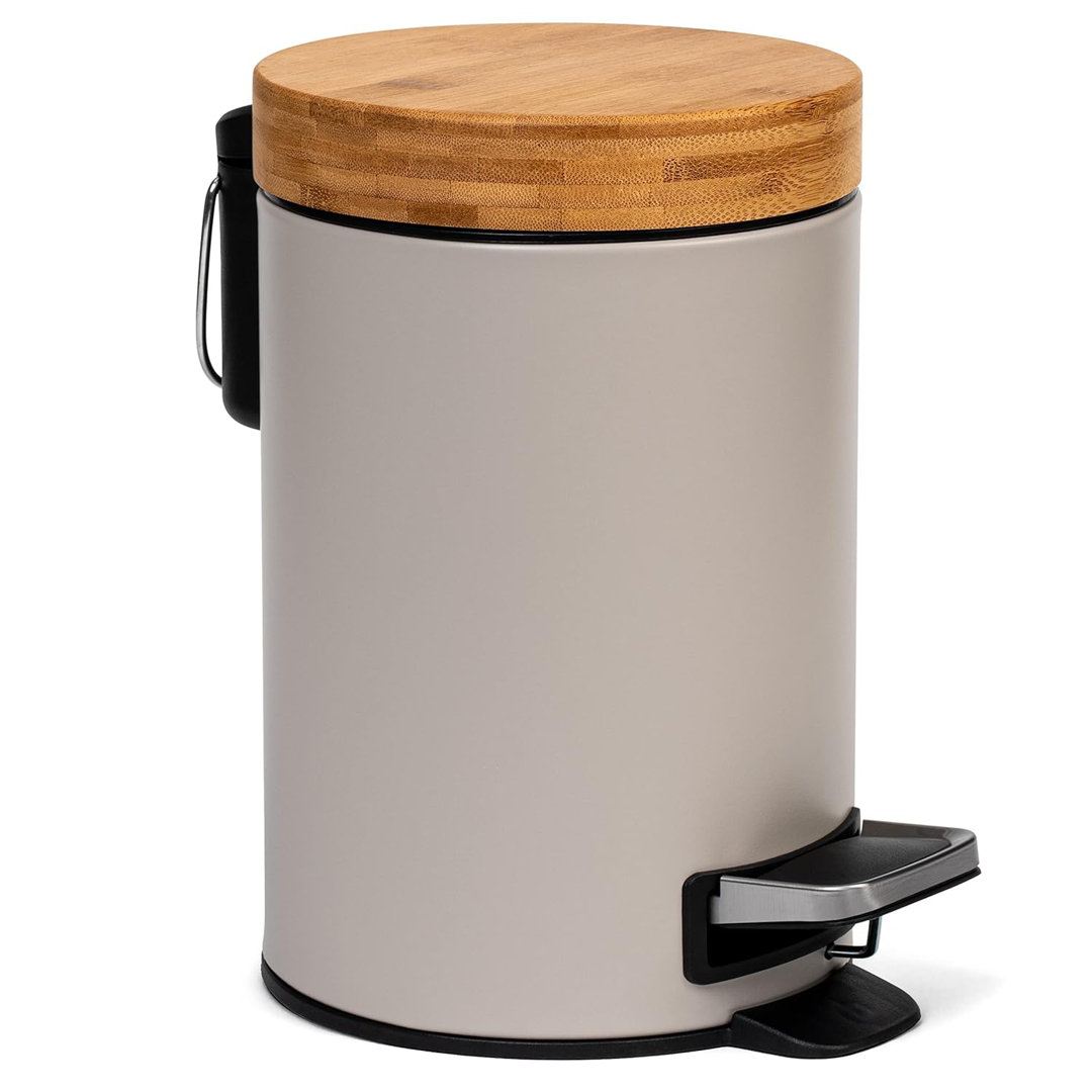 3L Bamboo Bathroom Bin, Soft Close Anti-Fingerprint Designer Trash Can