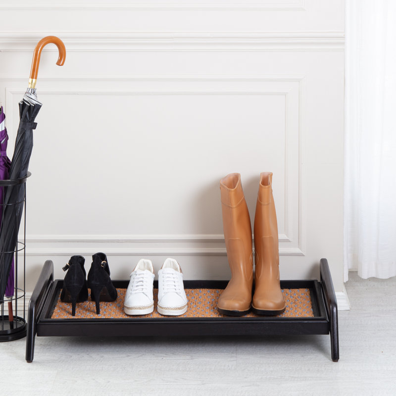 Support à bottes en bois massif de qualité supérieure avec tapis en fibre de coco naturelle - Rangement pour chaussures