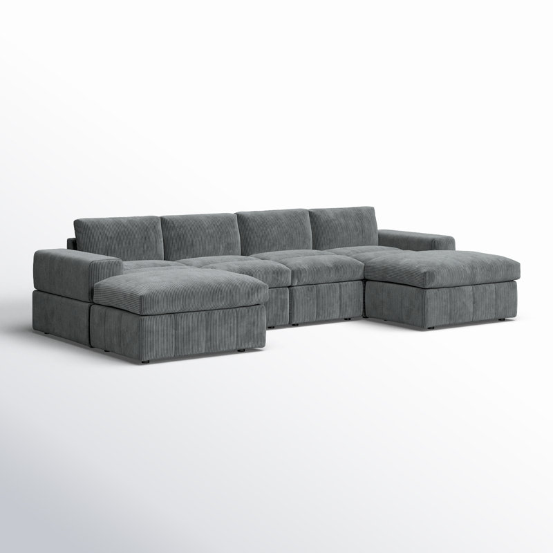 Grand modulaire réversible avec repose-pieds Tondreau Massasoit, Velours côtelé gris