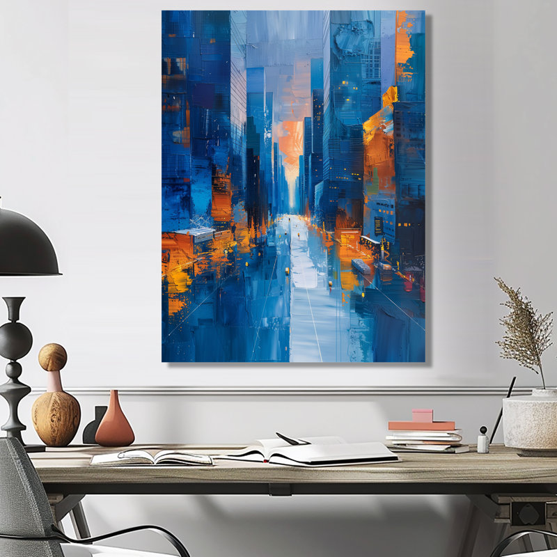 Blue Perspector Skyscrapers Symphony II - gratte-ciel, art mural, Métal métal, H 30 po x l 40 po