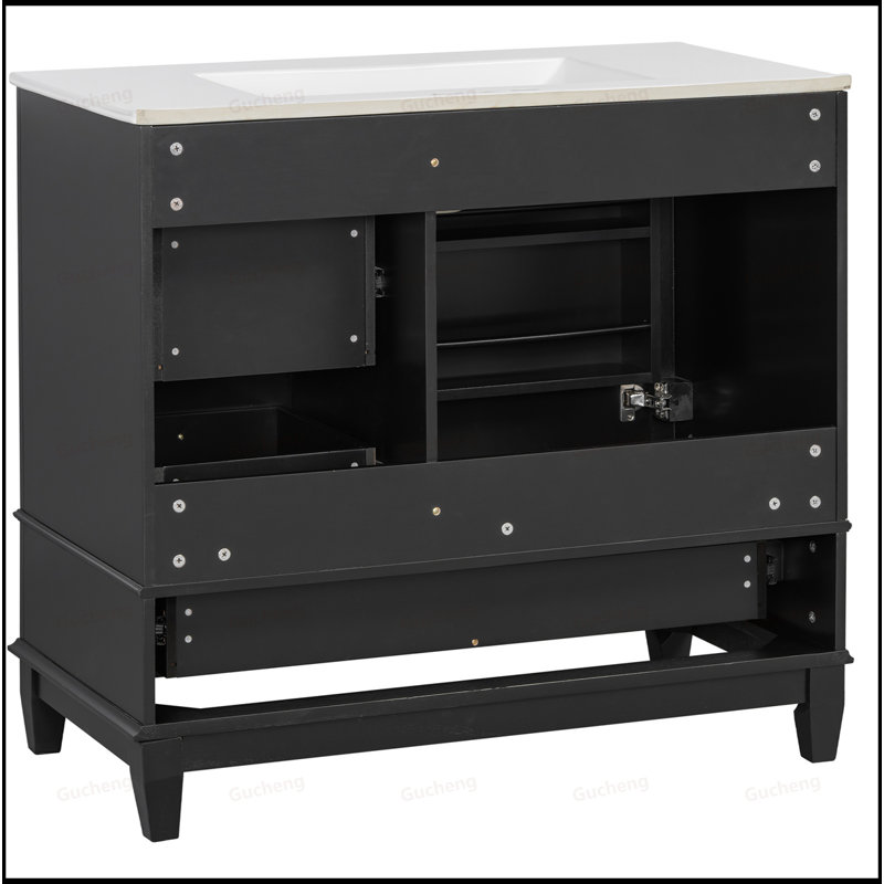 36Inch Bathroom Vanity With Solid Wood Base, Black