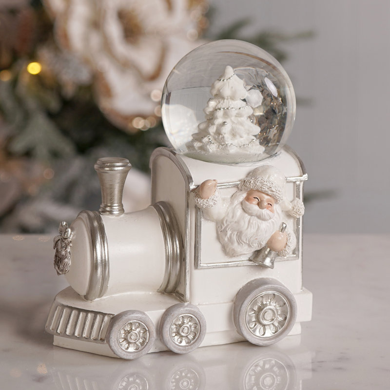 Resin Silver Sparkle Train with Santa and Snow Globe