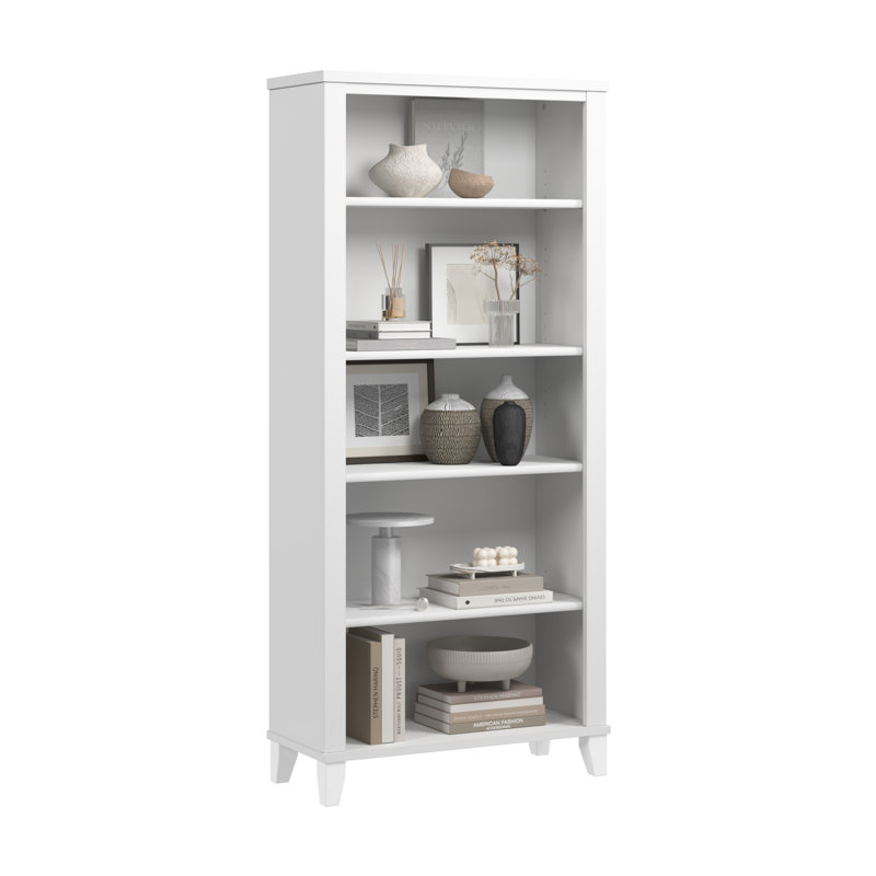 Tall 5 Shelf Bookcase in White, White