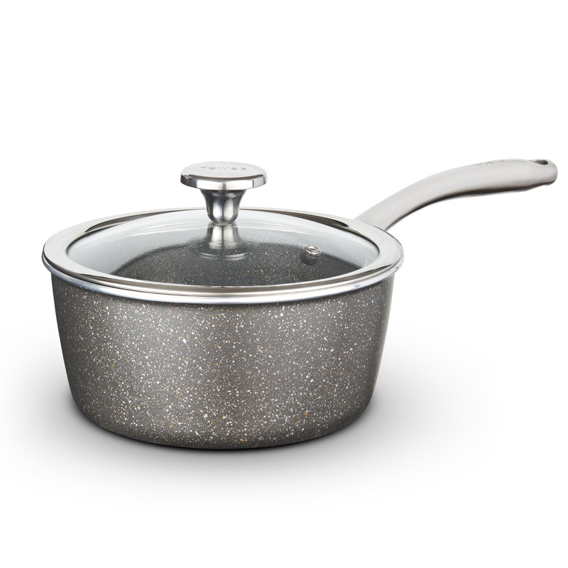 Tower T900217 Cerastone Pro 22cm Forged Aluminium Saucepan with Tempered Glass Lid, Non-Stick Coating, Graphite