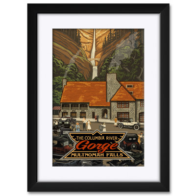 Multnomah Falls Lodge Professionally Framed & Matted Art Print - by Paul A. Lanquist