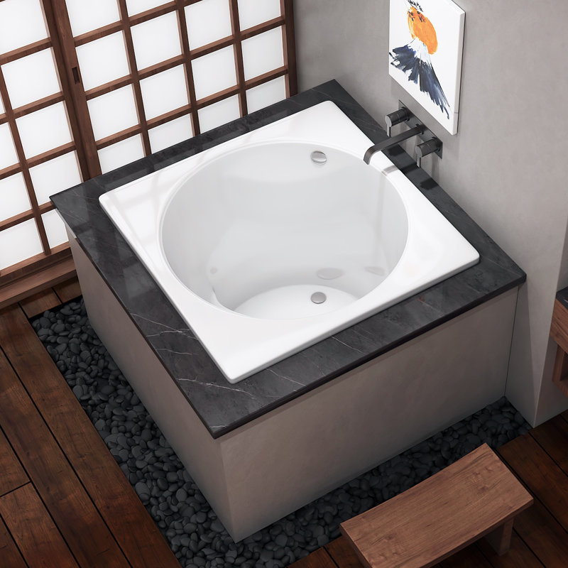 Isshiki 40" x 40" Drop In Deep Whirlpool Acrylic Bathtub, Biscuit
