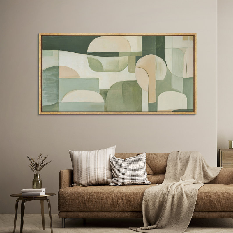 «Mid Century Modern Abstract Shapes», impression sur toile encadrée surdimensionnée, Naturel, H 30 po x l 60 po