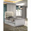 Lit simple contemporain blanc perle avec lit gigogne, Essence, tête de lit éclairée à DEL et panneaux rembourrés, décoration de chambre à coucher-121347047