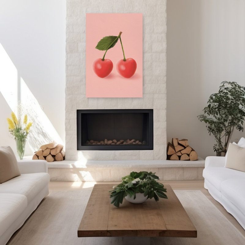 «Sweet Cherry Duo», impression d'art contemporain abstrait sur fond de cerise, H 48 po x l 32 po