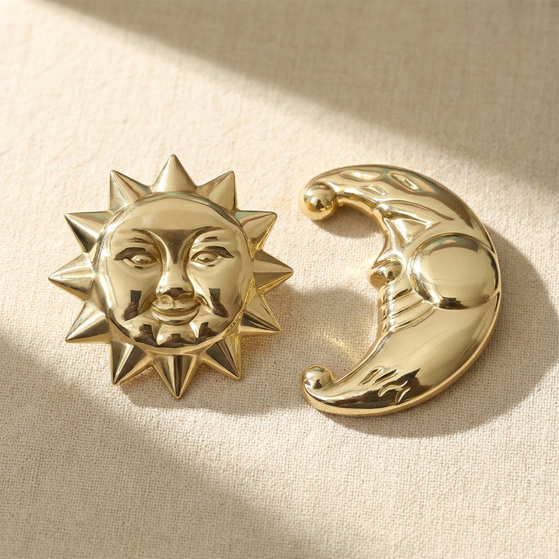 Ensemble de 2 boutons décoratifs de luxe en laiton et soleil