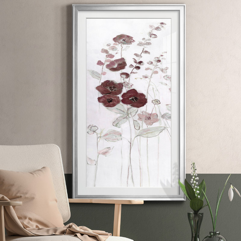 Fields of Burgundy Blush I - Cadre photo, reproduction d'art sur papier, Feuille argentée, H 10,5 po x l 18,5 po x P 1,5 po