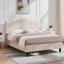 Queen Size Beige Teddy Fabric Upholstered Platform Bed Frame with Height-Adjustable Headboard, Noise-Free Storage Design, No Box Spring Needed-282332918-307080108