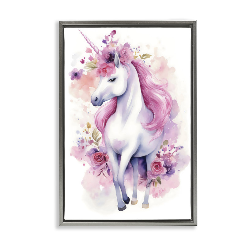 Cadre flottant Pastel & Florals Unicorn, design Creative Studio, Cadre flottant gris lustré, H 25 po x l 17 po