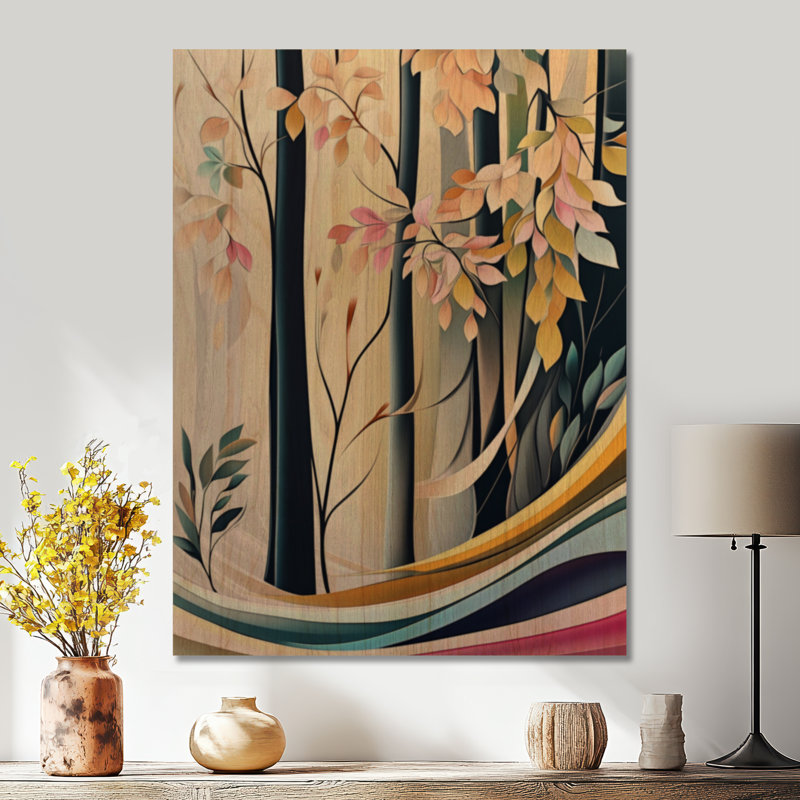 «Forest at Blush Dawn I», art mural rond en bois, Rond 36 po, Rond