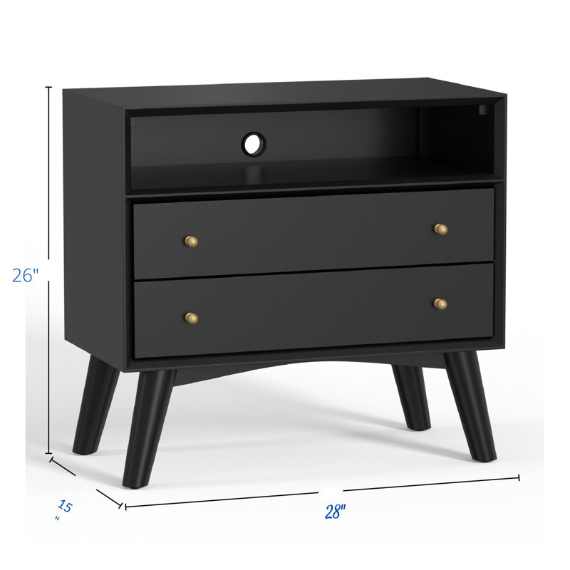 Grande table de chevet 2 tiroirs Wickliffe, Noir, noir, noir, noir