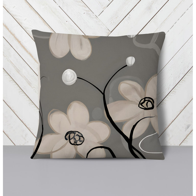 Throw Pillow With Insert, Brown/Gray Floral 2, 18"H x 18"W