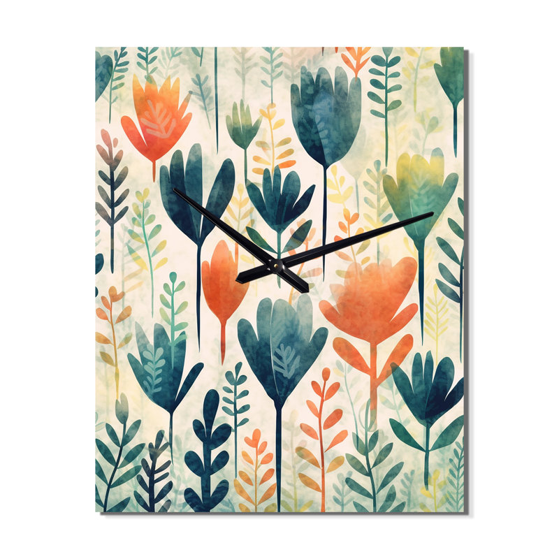 Horloge murale abstraite sarcelle corail à motif floral scandinave, Petit