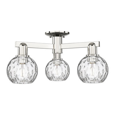 Arcadia - Champlon - Plafonnier semi-encastré 24 po à 3 lumières - Finition nickel poli - Abat-jour en verre transparent