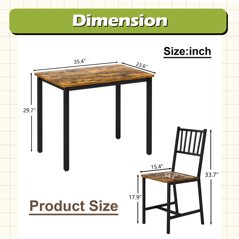 Ensemble de table de salle à manger, table de bar avec 2 chaises, comptoir de table de cuisine avec chaises, Brun rustique