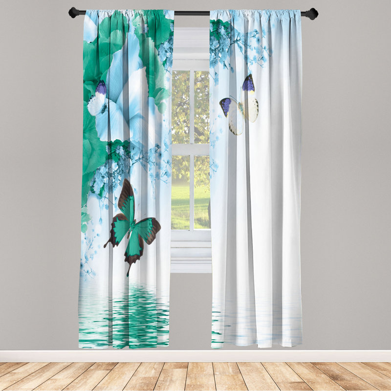 Microfiber Floral Semi-Sheer Rod Pocket Curtain Panels, Teal/Light Blue, 28" W x 95" L
