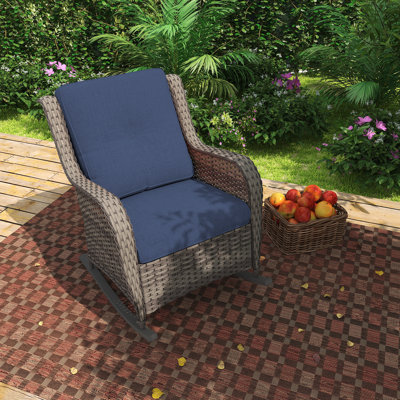 Premium Outdoor Wicker Rocking Patio Chair - All-weather Design With Alloy Steel Frame & Soft Fabric Cushion For Lawn & Garden by Red Barrel Studio