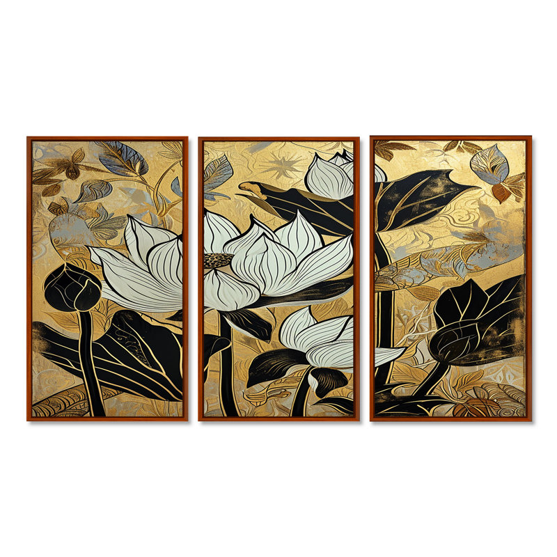 Anthony - ensemble d'art mural Lotus, Cadre flottant brun, H 32 po x l 48 po x P 1 po
