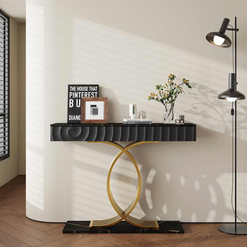 Table d'entrée 47,3 po avec 3 tiroirs, console avec cadre en métal, console moderne pour salon, vestibule, couloir, Noir