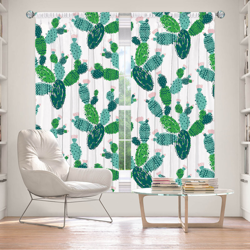 Lined Window Curtains 2-panel Set for Window Size by Metka Hiti - Cactus Green, L 40 po x L 82 po