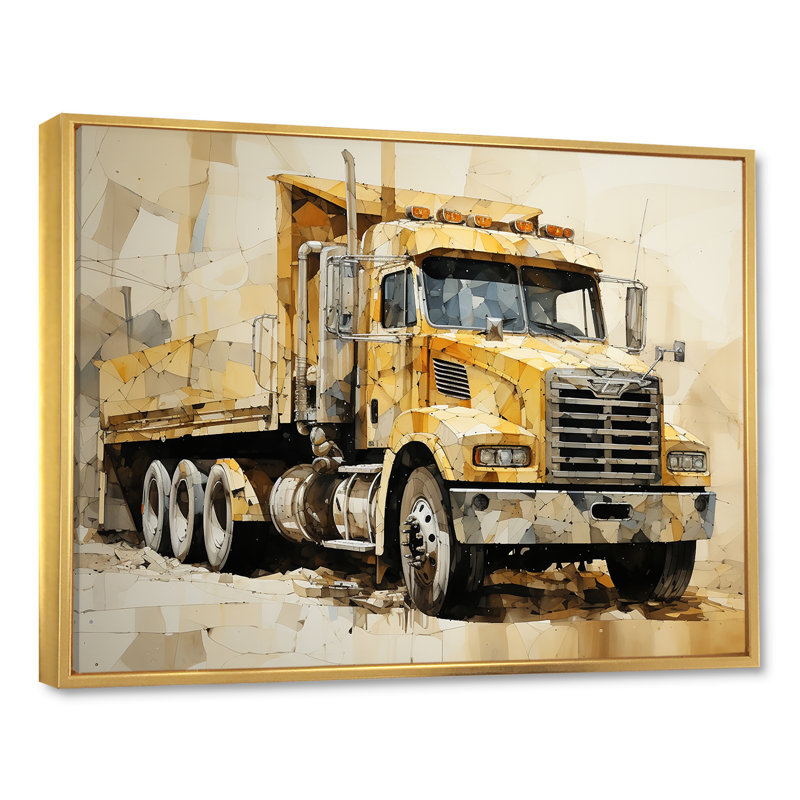 «Beige Semi Truck Collage», reproduction sur toile, Cadre flottant doré, H 30 po x l 40 po x P 1,5 po