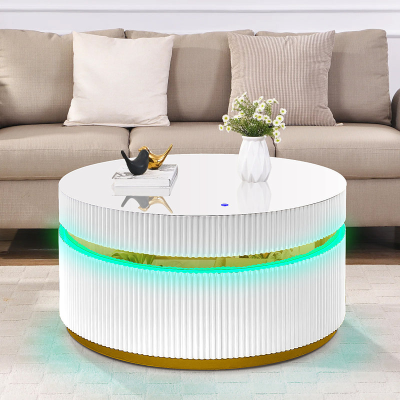 Table basse ronde de 39 po avec plateau en verre et lumières DEL Tavita