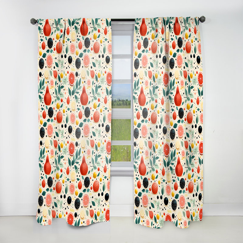 Motif de fruits Mid-Century pastel - Rideau Mid-Century - Rideau géométrique obscurcissant - 1 panneau, L 52 po x L 108 po