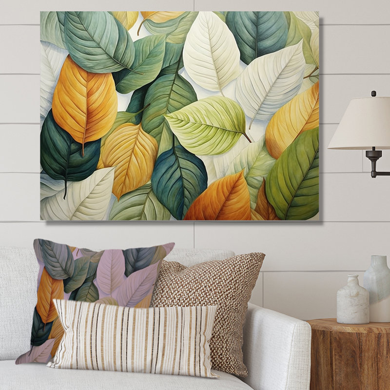 Feuilles vertes et jaunes Tranquility II - feuilles, art mural, 16" H x 32" W, Silver Picture Framed