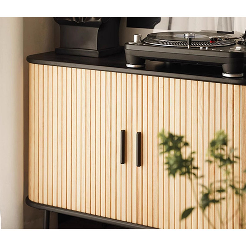 Shutter Door Solid Wood Accent Cabinet, Natural/Black