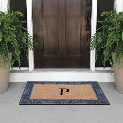 Paillasson en caoutchouc naturel et coco 24 x 36 pour porte d'entrée, paillasson durable traité anti-perte