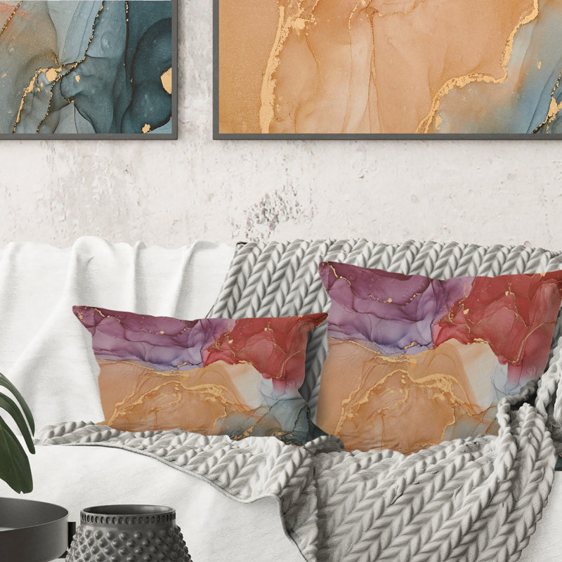 Coussin décoratif brun et turquoise liquide Art II - imprimé moderne, 16 po x 16 po