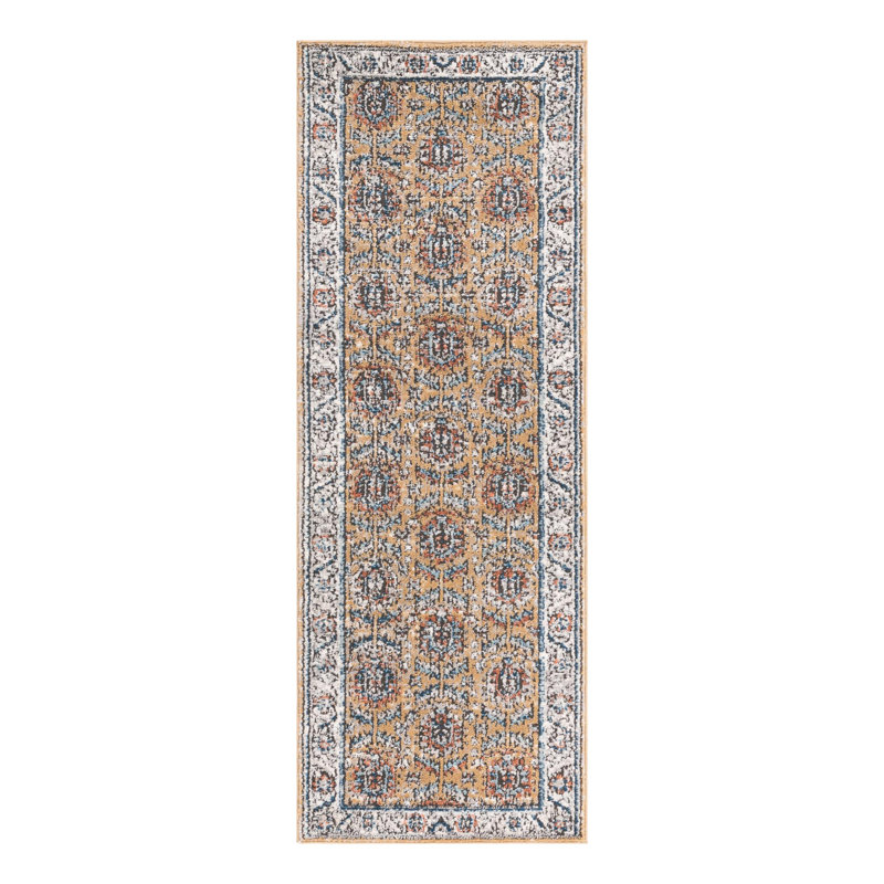 Weingartner Performance Mustard Yellow/Ivory/Blue Rug, Runner 2' x 6'