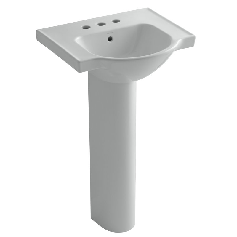 Veer™ Ceramic Pedestal Bathroom Sink with Overflow, Ice Gray, 35.5" H x 24" L x 18.25" W, 4" Centers