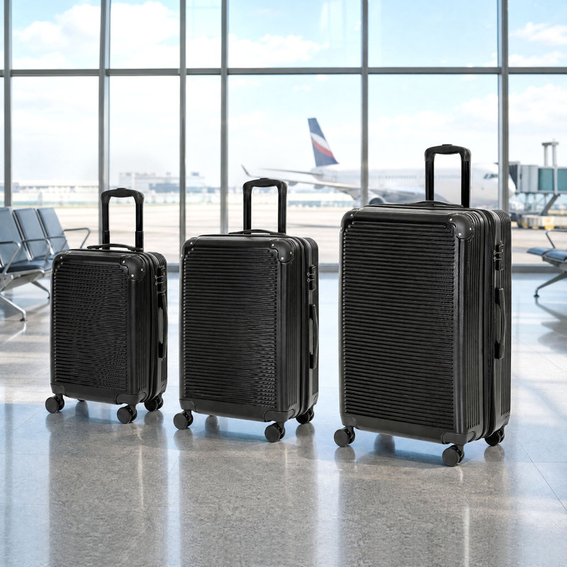 Ensemble de 3 bagages, valise de cabine et valise de soute, serrure TSA, noir