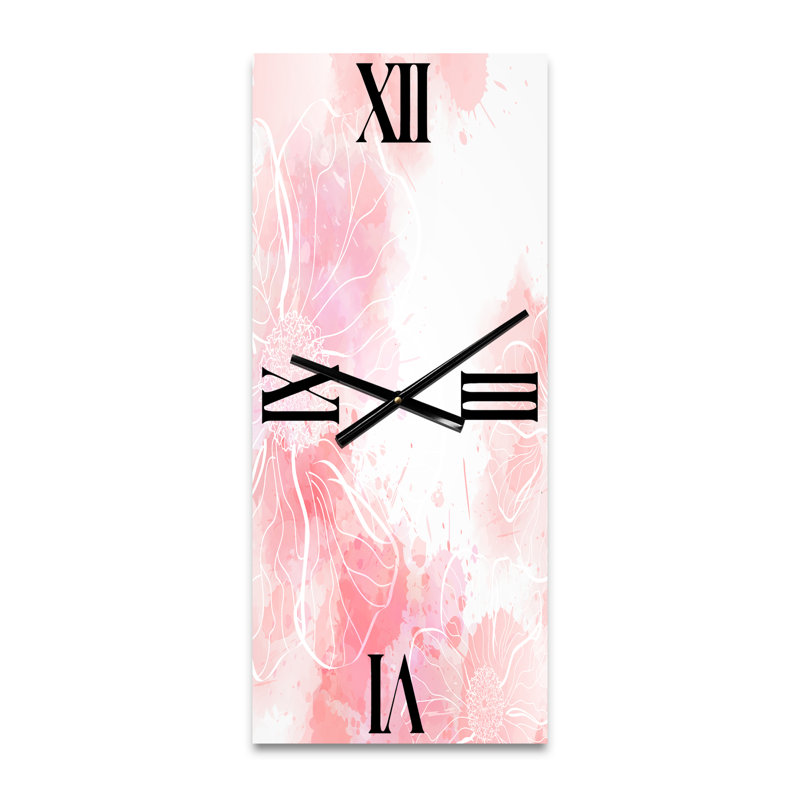 Abstract Pink Flowers Splashes I - Modern Wall Clock, Small
